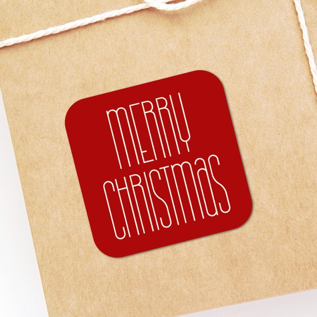 Retro Minimalist Merry Christmas Red Square Sticker (Creator Uploaded)