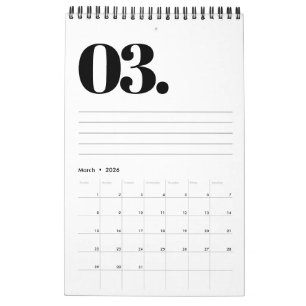 Retro Minimalist No Photo Black and White 2026 Calendar