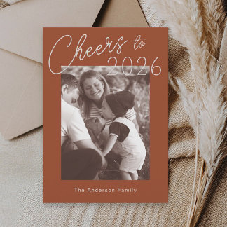 Retro Minimalist Red New Years Photo Holiday Card