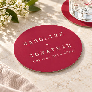 Retro Minimalist Red Typewriter Custom Wedding Round Paper Coaster