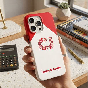 Retro Minimalist Red & White Custom Name iPhone 15 Pro Max Case
