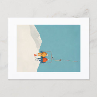 Retro Minimalist Ski Lift Illustration Postcard