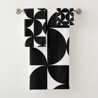 Retro Minimalist Style Black Geometric Bauhaus Bath Towel Set