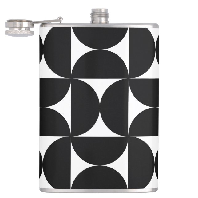 Retro Minimalist Style Black Geometric Bauhaus Hip Flask (Opened)