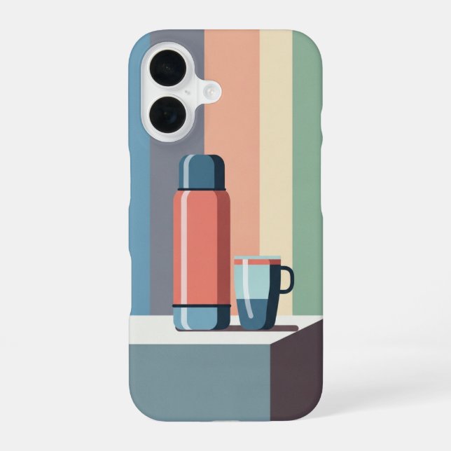Retro Minimalist Thermos and Cup iPhone 16 Case (Back)