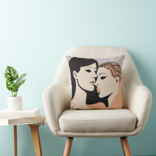 Retro Minimalist Unspoken Bond Faces Cushion