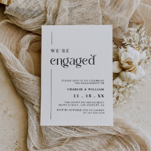 Retro Minimalist We're Engaged Engagement Party Invitation