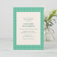 Retro Mint Green Cute Gingham Plaid Baby Shower