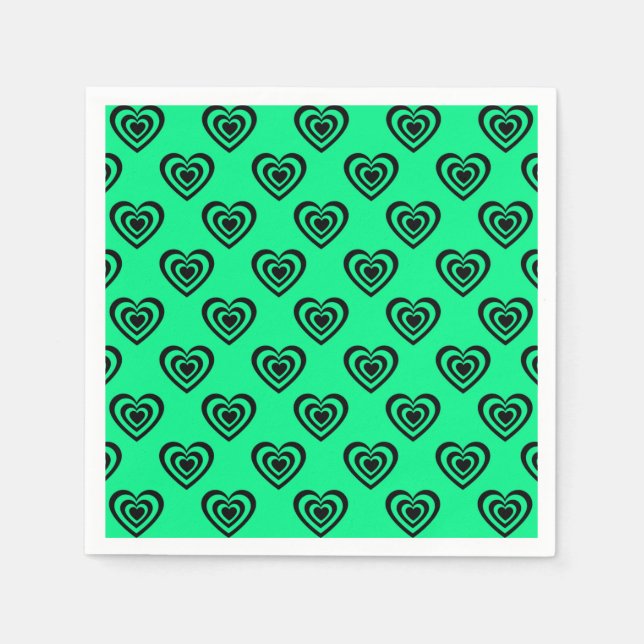 Retro Mint Green Hypnotic Heart Pattern    Napkin (Front)