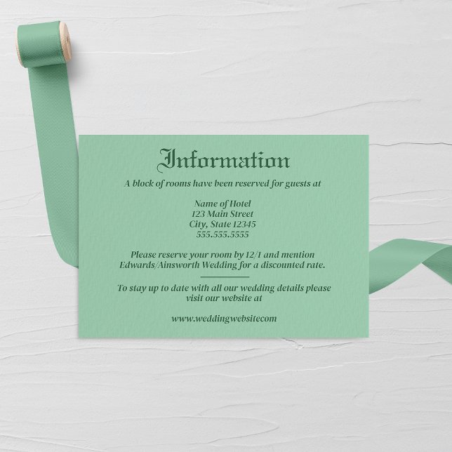 Retro Mint Leaf and Floral Monogram Wedding Enclosure Card (Creator Uploaded)