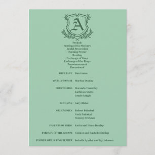 Retro Mint Leaf and Floral Monogram Wedding Programme