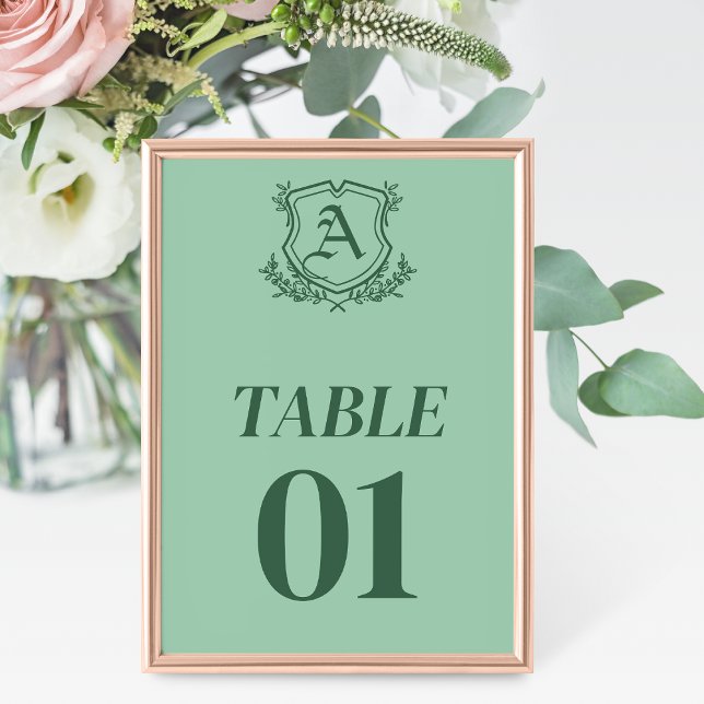 Retro Mint Leaf and Floral Wedding Table Card (Creator Uploaded)