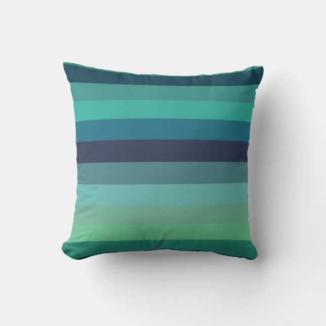 Retro Mint & Navy Horizontal Stripes Cushion (Front)