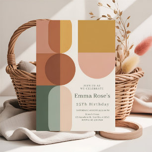 Retro Mint & Orange Boho Stripes Birthday Invitation