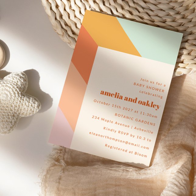 Retro Mint Orange Boho Stripes Couples Baby Shower Invitation (Creator Uploaded)