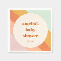 Retro Mint Orange Boho Stripes Custom Baby Shower