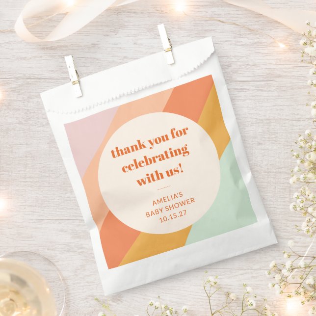 Retro Mint Orange Stripes Custom Baby Shower Thank Favour Bags (Clipped)