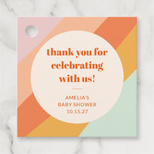 Retro Mint Orange Stripes Custom Baby Shower Thank Favour Tags