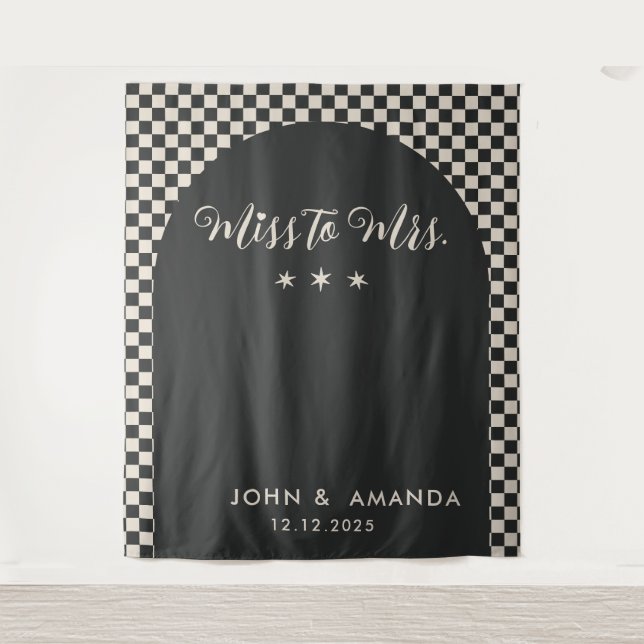 Retro Miss to Mrs Bridal Shower Black Mod Modern Tapestry (Front)