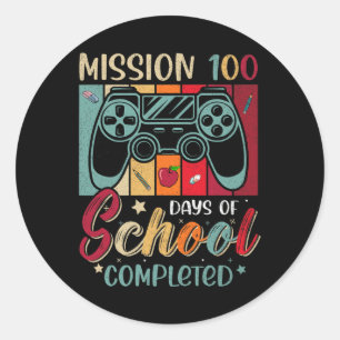 Retro Mission 100 Days Of School Completed Video G Classic Round Sticker
