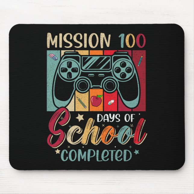 Retro Mission 100 Days Of School Completed Video G Mouse Pad (Front)