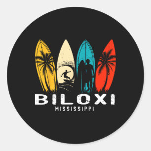 Retro Mississippi Biloxi Surfboarder Design Classic Round Sticker
