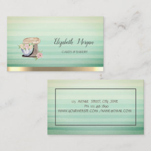 Retro Mixer Flowers Stripe Ombre Bakery Business Card