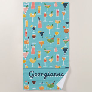 Retro Mixology Cocktails Beach Towel