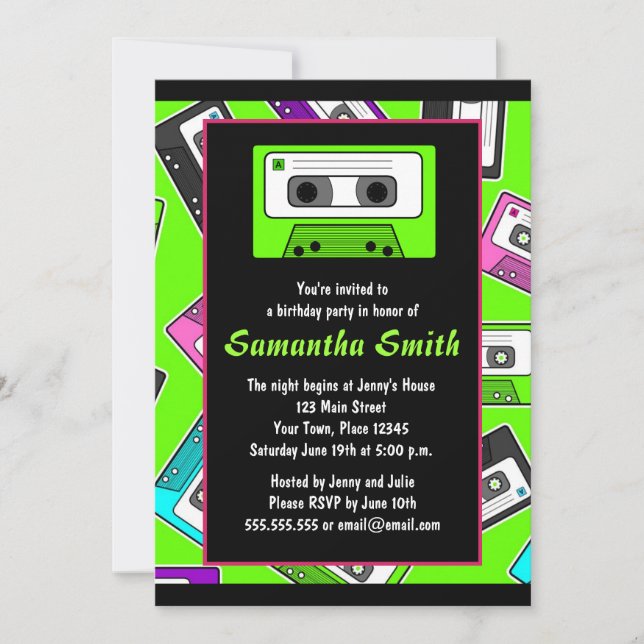Retro Mixtape Themed Birthday Party Invitation (Front)