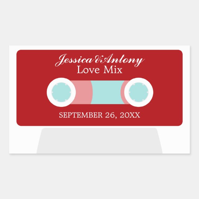 Retro Mixtape Wedding Favour Rectangular Sticker (Front)