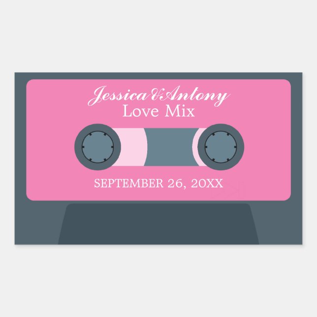 Retro Mixtape Wedding Favour Rectangular Sticker (Front)