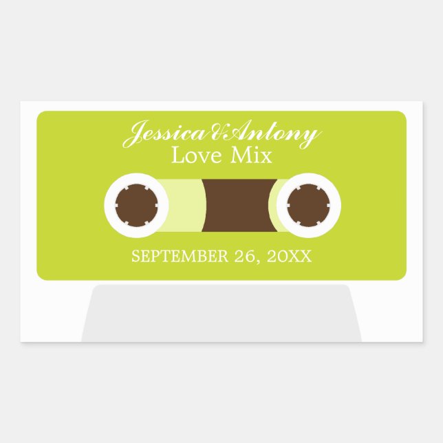 Retro Mixtape Wedding Favour Rectangular Sticker (Front)