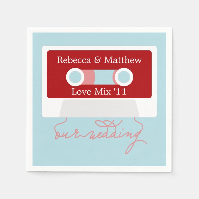 Retro Mixtape Wedding Napkin (Front)