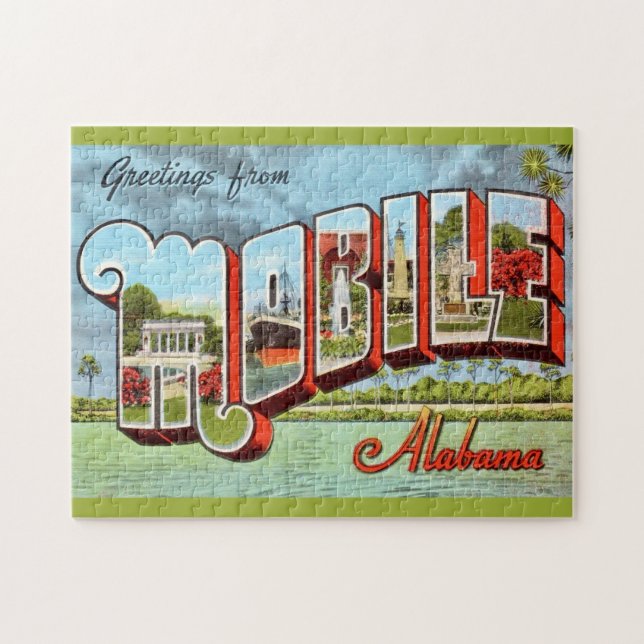 Retro Mobile Alabama Postcard Jigsaw Puzzle (Horizontal)