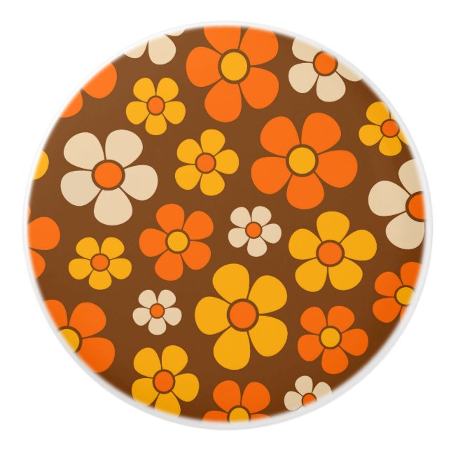 Retro Mod 1960s Style Flower Pattern  Ceramic Knob (Front)