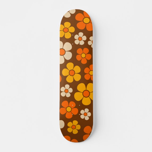 Retro Mod 1960s Style Flower Pattern  Skateboard (Front)