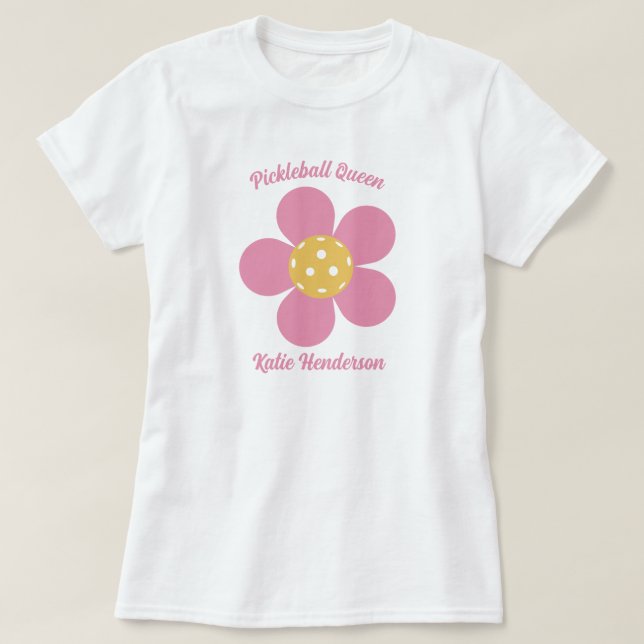 Retro Mod 70s Pickleball Flower Personalised  T-Shirt (Design Front)