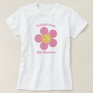 Retro Mod 70s Pickleball Flower Personalized  T-Shirt