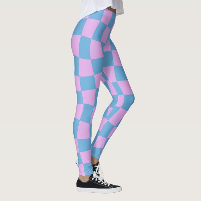 Retro Mod Abstract Chequerboard in Blue and Purple Leggings (Right)