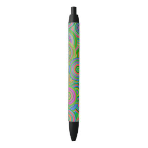 Retro mod abstract circles,Green and Orange-red Black Ink Pen
