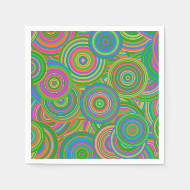 Retro mod abstract circles,Green and Orange-red Napkin (Front)