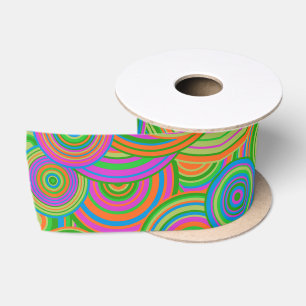 Retro mod abstract circles,Green and Orange-red Satin Ribbon