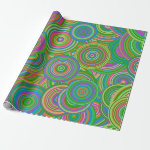 Retro mod abstract circles,Green and Orange-red Wrapping Paper