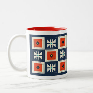 Retro Mod Abstract Geometric Butterfly Pattern Two-Tone Coffee Mug