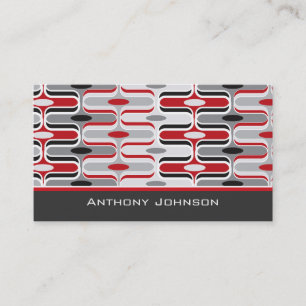 Retro Mod Art Deco Zig Zag Funky Pattern Red Black Business Card