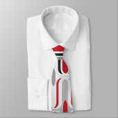 Retro Mod Art Deco Zig Zag Red Black Ogee Pattern Tie (Tied)