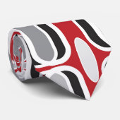Retro Mod Art Deco Zig Zag Red Black Ogee Pattern Tie (Rolled)