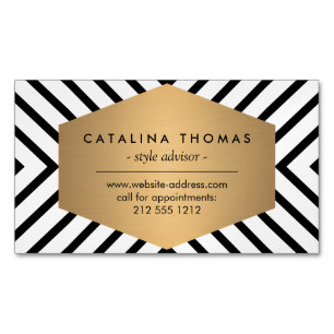 Retro Mod Black and White Pattern Magnetic Business Card