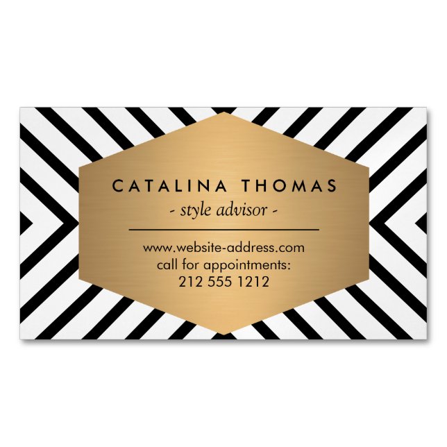 Retro Mod Black and White Pattern Magnetic Business Card (Front)