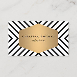 Retro Mod Black and White Pattern with Gold Emblem Business Card